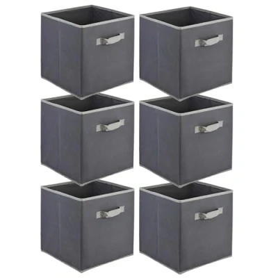 Image of Foldable Square Canvas Storage Bins Collapsible Folding Box Fabric Cubes Organisers for Toys, Magazines, Nursery Items, Clothes, Art &amp; Craft Supplies (Large 30 x cm) (Grey, 6)