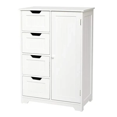 Image of Mondeer Bathroom Storage Cabinet with 4 Drawers 1 Door Adjustable Partition Wooden Modern Style for Bathroom, 56 x 30 82.5 cm (L W H), White