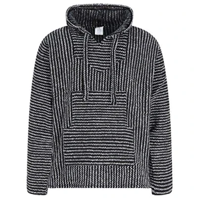Image of Mexican Baja Jerga Hoodie Hippie Festival Top in Thin Black and White Stripe (XXL)