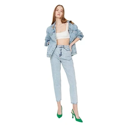 Image of Trendyol Women Plus Size High Waist Straight Leg Mom Jeans Blau