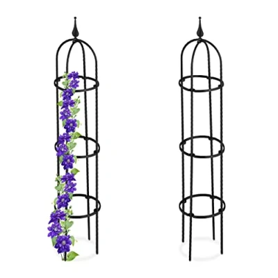Image of Relaxdays Garden Obelisk, Set of 2, 100 cm Tall, Support for Climbing Plants, Free Standing, Rose Cage, Metal, Black