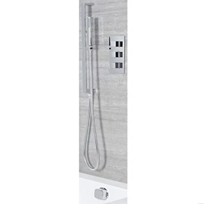 Image of Milano Arvo Modern Triple Thermostatic Mixer Shower Valve with Hand Handset Slide Rail Kit and Overflow Bath Filler Tap Chrome