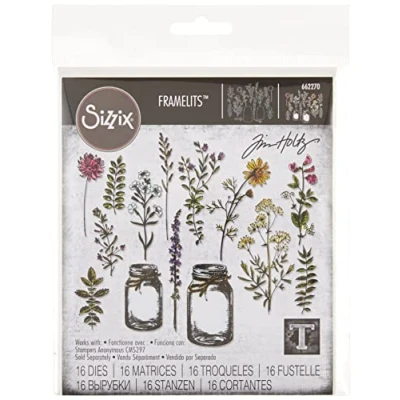 Image of Sizzix Framelits Die Set 23PK Flower Jar by Tim Holtz, Metal, Silver, 21 x 10.8 0.2 cm