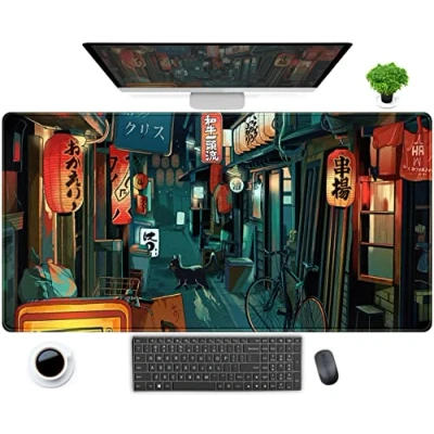 Image of Japanese Anime Mouse Pad Desk Mat Cute Vintage Gaming Mousepad Aesthetics XXL Extended and Keyboard for Computer Laptop Gamers Girl Women with Stitched Edges 31.5x15.75 in