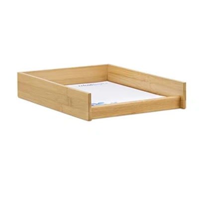 Image of Relaxdays Set of 2 Wooden Document Filing Trays, Stackable, DIN A4 Letter Rack, Flat, Desk, Bamboo, 6x25x33 cm, Natural