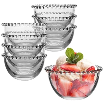Image of Set of 8 Glass Bowls Beaded Edge Dessert