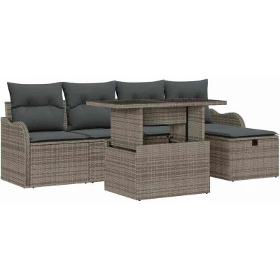 Image of 6 Piece Garden Sofa Set with Cushions Grey Poly Rattan Vidaxl