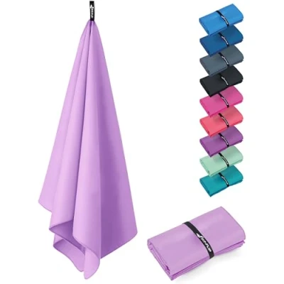 Image of Fit Flip Swimming towel fast drying microfibre beach ultra absorbent thin towels for travel, &amp; gym lightweight camping (1x 50x30cm, Pastel Violet)