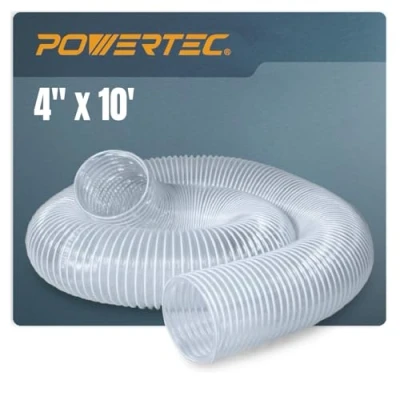 Image of POWERTEC (4 Inch Clear 70111 Dust Collection x 10 Feet) Flexible View Heavy Duty PVC Hose