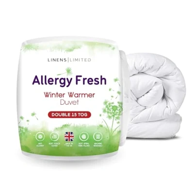 Image of Linens Limited Double Duvet 15 Tog, Allergy Fresh, Winter Warmer, Soft and Comfy, Anti Hollowfibre, Machine Washable (White)