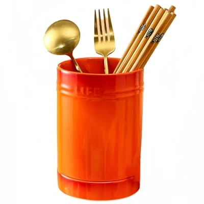 Image of Dowbom Kitchen Utensil Holder For Countertop, Ceramic Cooking Crock, Cutlery Holder, Chopstick (Orange,4&quot;)
