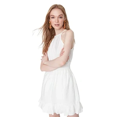 Image of Trendyol Women Petite Mini A line Regular fit Woven Dress Ecru
