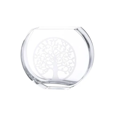 Image of GILDE GLAS art Decorative Glass Flower Vase with Tree of Life Motif, Modern Decoration, Living Room Gift for Women, Colour: Transparent, Height 23 cm