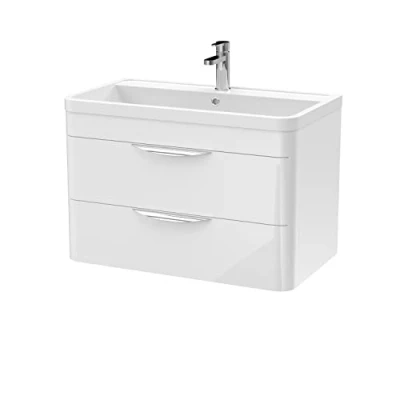 Image of Balterley Wall Hung 2 Drawer Vanity Unit with Ceramic Basin 800mm Gloss White