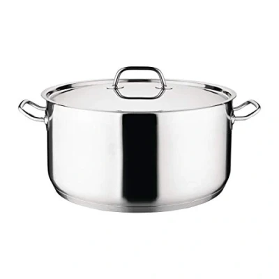 Image of Nisbets Essentials Stainless Steel Stew Pan in Silver with Lid Easy Clean and Highly Durable Dishwasher Safe 12L