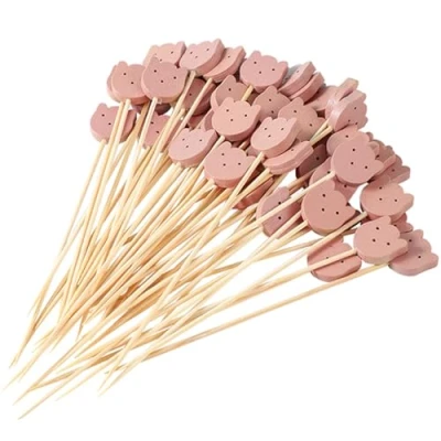 Image of 200 Pieces of Bear Fruit Picks, Small Artistic Bamboo Creative Finger Food Accessories, Skewers