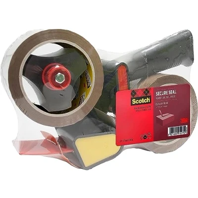 Image of Scotch Pistol Grip Dispenser + Secure Seal Packaging Tape Brown 50 mm x 66 m 1 2 Rolls/Pack Ideal for Packing Boxes and Parcels