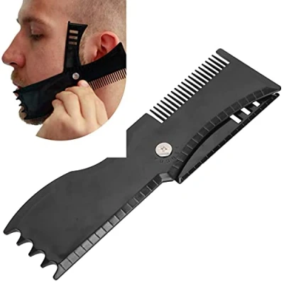 Image of Adjustable beard shaping tool with Comb and styling Template, Compact Shaving stencils care stencil, men ́s stencil Rotated