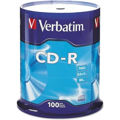 Image of Verbatim 700MB 52x 80 Minute Branded Recordable Disc CD R 100 Spindle, FFP 97458