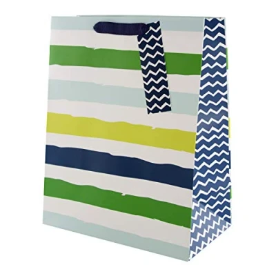 Image of Hallmark Large Multi Occasion Gift Bag Blue and Green Striped Design