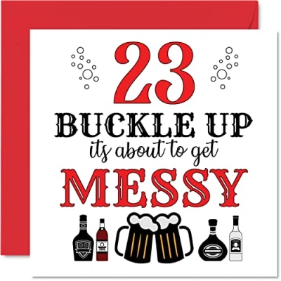 Image of Fun 23rd Birthday Cards for Men Woman Buckle Up Happy Card Son Daughter Brother Sister Grandson Granddaughter Niece Nephew Uncle, 145mm x Greeting Cards, Joke