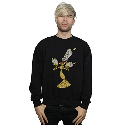 Image of Disney Men&#039;s Beauty and The Beast Lumiere Distressed Sweatshirt Black Large
