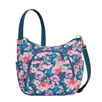 Image of Travelon Anti Theft Classic Crossbody Bucket Bag, Blossom Floral, One Size
