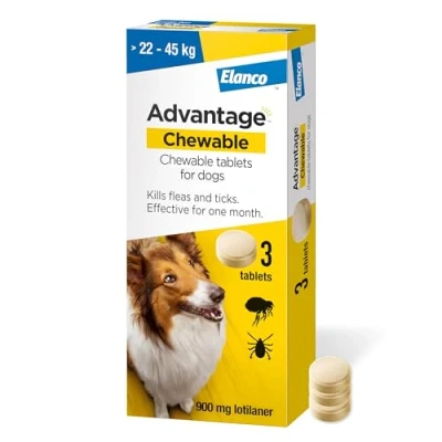 Image of Advantage Chewable 900mg Tablets For Dogs &gt;22 45kg (3 pack), Flea and Tick Treatment, Fast Acting Kills Fleas Within Hours, Prevention Lasts A Month, Easy To Administer