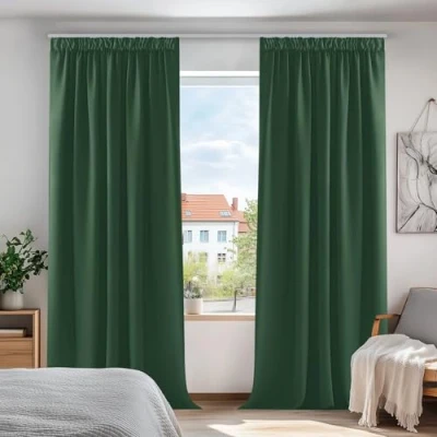 Image of Deconovo Blackout Curtains Pencil Pleat and Rod Pocket for Bedroom W55xL87 Inch Dark Forest