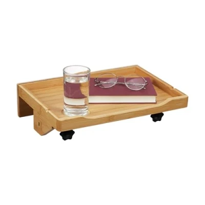 Image of Relaxdays Bedside Table, Mini Bed Tray, Clamp on, for Loft &amp; Bunk Beds, HxWxD: 9 x 36 25.5 cm, Made of Bamboo, Natural