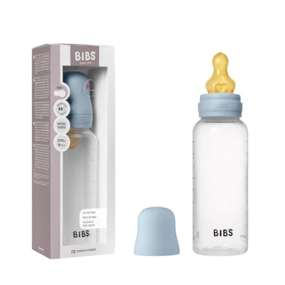 Image of BIBS Baby Bottle 270 ml Natural Rubber Latex Nipple Anti Colic, BPA Free, Round Nipple, Medium Flow, Lightweight &amp; Easy to Clean, Suitable for Newborns 0+ Years Blue