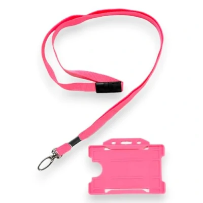 Image of ALG ID Cards® Pink Card Badge Holder Lanyard Neck Strap with Metal Clip &amp; Safety Breakaway Release for Pass