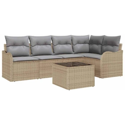 Image of vidaXL 6 Piece Garden Sofa Set with Cushions Black Poly Rattan