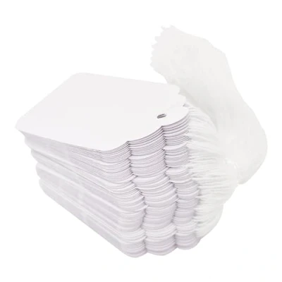 Image of Swift Strung Tags White Card Clothing Parcel Label String Hanging Gift Swing Tickets Kraft Hang Price Labelling 73mm x 45mm (Pack of 1000)