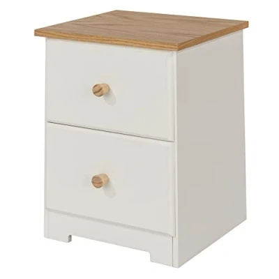 Image of Core Products, Colorado 2 Drawer Petite Bedside Cabinet, White with Oak Vaneer Top