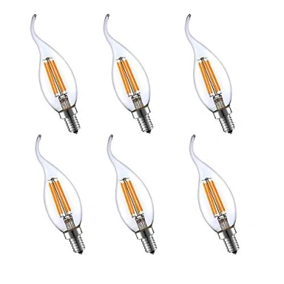 Image of BAISHICHENG 6 Packs E14 Flame Tip LED Filament Candle Light Bulbs 4W 400LM(40W Halogen Bulb Equivalent) Small Edison Screw Clear Bulb,2700K Warm White Non Dimmable,AC220 240V