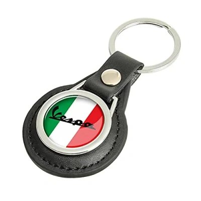 Image of JDDRCASE Motorcycle Keychain, Zinc Alloy+Leather Case Compatible with Piaggio Vespa Primavera Sprint GTS GTV 50 150 300 etc, Unisex, Pattern D, 43mm