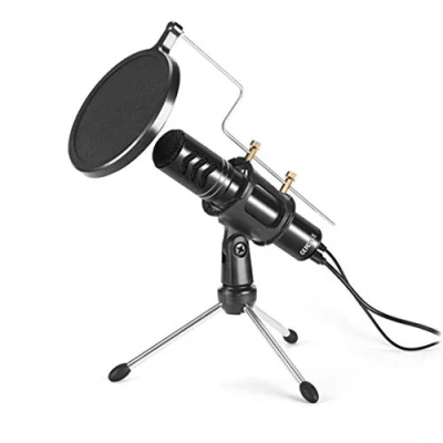 Image of AKT USB Condenser Microphone Live Show Recording MIC Built in Sound Card with Tripod Driverless Computer Gaming Professional