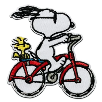Image of Mono Quick Peanuts Snoopy Bicycle Iron On Patches Adhesive Emblem Stickers Appliques, Size: 7,8 x 7,4 cm