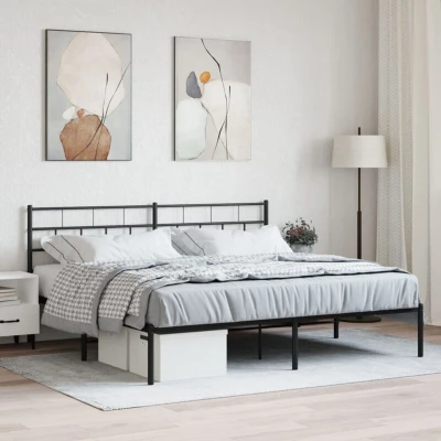 Image of Metal Bed Frame without Mattress with Headboard Black 180x200cm Vidaxl