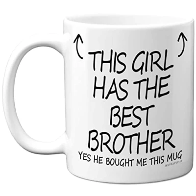 Image of Stuff4 This Girl Has The Best Brother Mug Sister Birthday Present from Brother, Gifts 11oz Ceramic Dishwasher Safe Coffee Mugs Birthday, Christmas Day, Secret Santa, Cup Made in UK