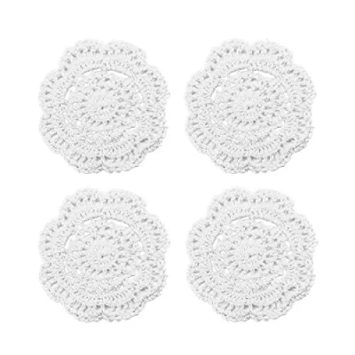 Image of Phantomon Lace Round Crochet Doilies Handmade Coasters, 4 Inch, Pack of (White)