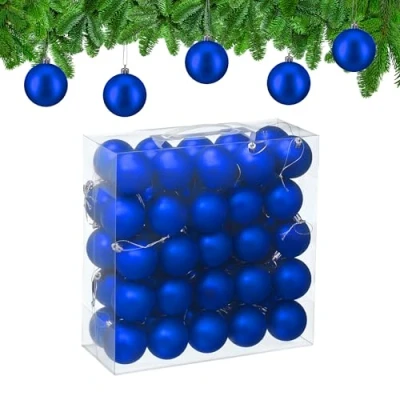 Image of Relaxdays Christmas Baubles, Set of 50, Tree Ornaments, Holiday Decorations, Plastic, Shatterproof, 6 cm, Matte, Blue