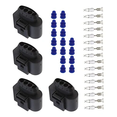 Image of ECSiNG 4 Sets Car Pin Female Connectors with Terminals &amp; Seals Ignition Coil Connector 1J0973724 Compatible VW Audi