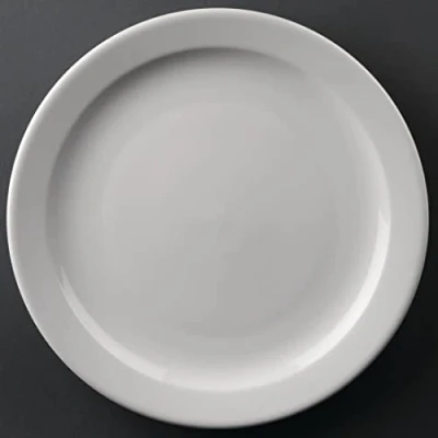 Image of Olympia Athena Narrow Rimmed Plates 254 mm/10 inch (Pack of 12), White Porcelain, Dinner Plate Set, Restaurant Tableware, Dinnerware Microwave Safe, CF364