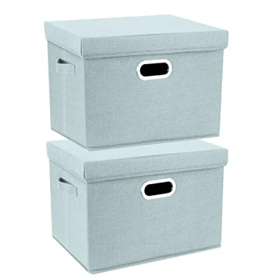 Image of TYEERS Large Storage Box with Lid, Collapsible, Washable, Fabric for Clothes, Wardrobe Storage, 44x30x29 cm, Set of 2, Aqua Spring
