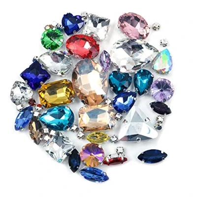 Image of CENPEK 50 Pieces AB Clear Gems Acrylic Sew On Rhinestones Faceted Flatback Crystal Buttons for Clothing Dress Decorations (Mix Colorful)