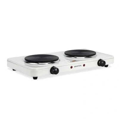Image of KRYPTON 2000W Double Hot Plate for Table Top Cooking 2 Ring Hob with Cast Iron Heating Plates, Adjustable Temperature Knob Lightweight &amp; Portable Electric Home Camping Caravan