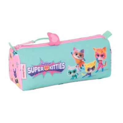 Image of Safta SUPERKITTIES Pencil Case with Zip and Compartment, Children&#039;s Case, Ideal for School Age Children, Comfortable Versatile, Quality Resistance, 21 x 7 8 cm, Light Pink/Pastel
