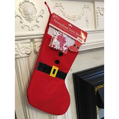 Image of Shatchi DIY Personalised Santa Stocking Accessories Father Christmas Sack Sock Gifts Bag Toys Sweets Xmas Decorations, Red/White